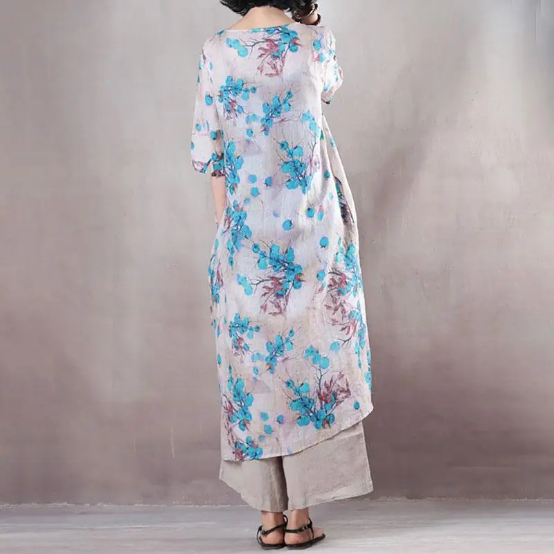 Summer Women Dress 2019 Vintage Short Sleeve Casual Floral Print Vestidos Female with Pockets Buykud Brand (6)