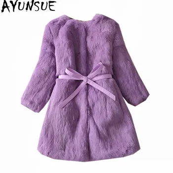

AYUNSUE 2020 New Arrival Warm Winter Jacket Women Rabbit Fur Coat Female Long Jackets Solid Women's Coats Casaco Feminino WXF430