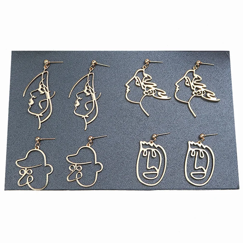 

New Abstract Hollow Out Face Dangle Earrings for Women Gold color Girls Statement Long Drop Personality Irregular Ear jewelry