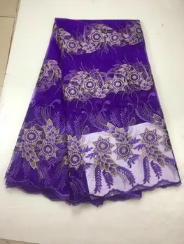 

Hot Sale Purple Gold African Lace Fabric 2017 Fashion French Lace Fabric Nigerian Fabric Bridal High Quality For African Women