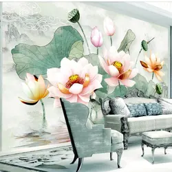Beibehang 3D тиснением lotus fresh акварель в виде листка лотоса ТВ фоне стены пользовательских Большой Настенные обои papel де parede росписи