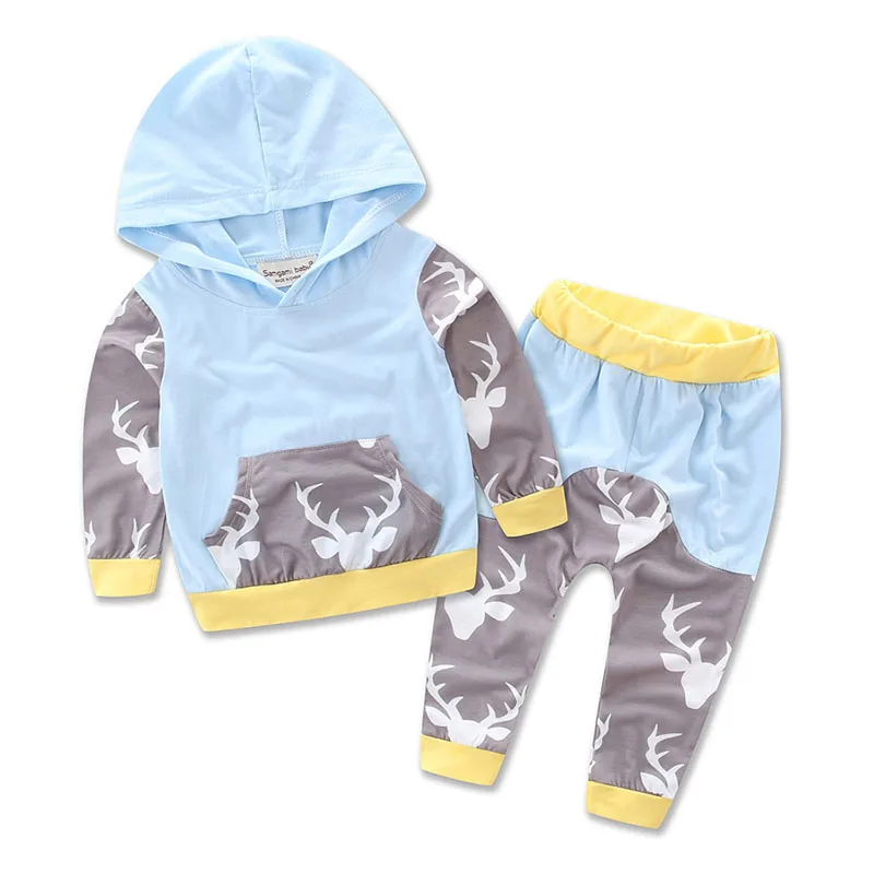 

New Infant Baby Girls Clothes Set Long Sleeve Hooded Sweatshirt Tops+Christmas Pattern Pants Outfits Set Tracksuit 1-3Y