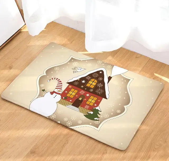 Christmas Bath Mat Printed Suede Carpet Shower Bathroom Mat Kitchen