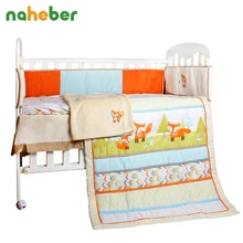8Pcs Baby Bedding Set Newborn Infant Cotton Crib Bedding Cartoon Fox Bumpers/Quilt/Fitted Sheet/Bed Skirt/Blanket for Cot
