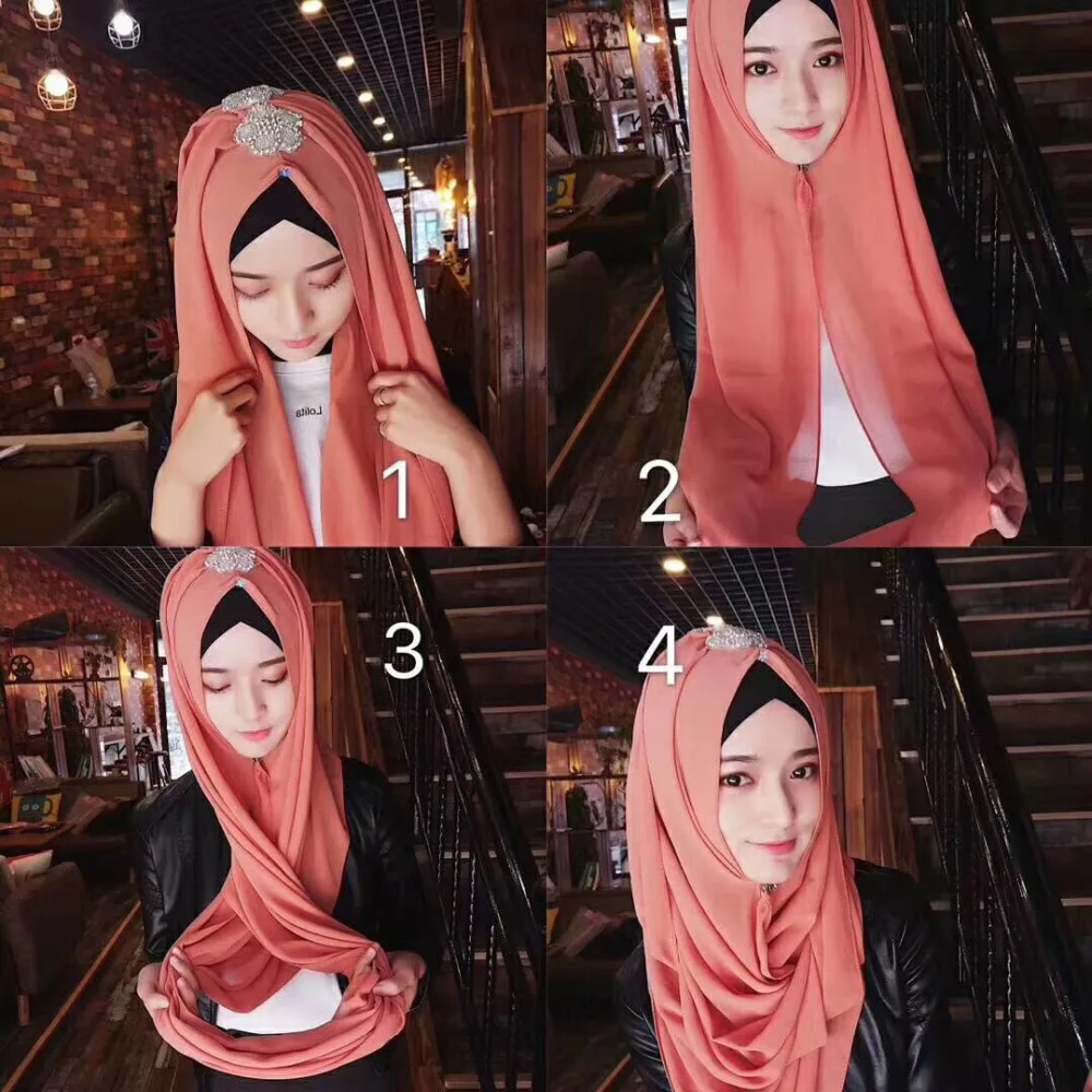 Модный Мусульманский Исламский шифон для женщин и девушек, стразы, удобный хиджаб, исламский головной убор, шарф, шаль# FB333