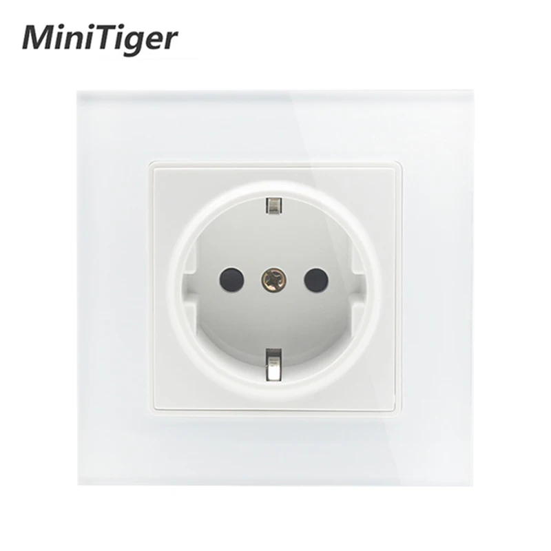 

MiniTiger Wall Crystal Glass Panel Power Socket Plug Grounded, 16A EU Standard Electrical Outlet 86mm * 86mm