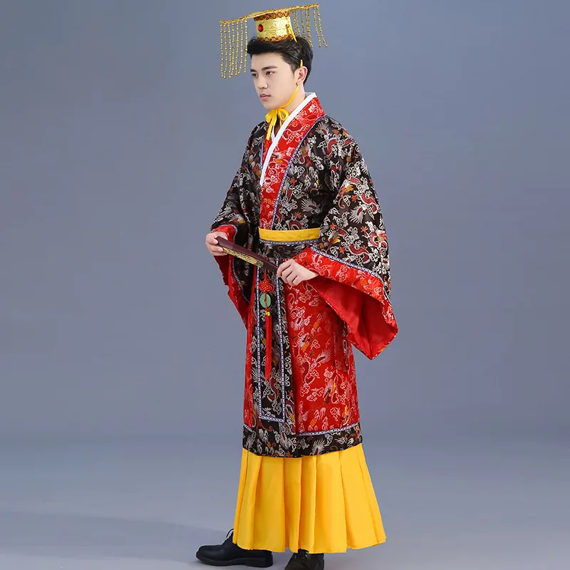 Новые 3 Цвет взрослый костюм Китайский Hanfu платье мужские император король сценические костюмы костюм Танг Детский костюм халат+ головной убор, комплект детской одежды