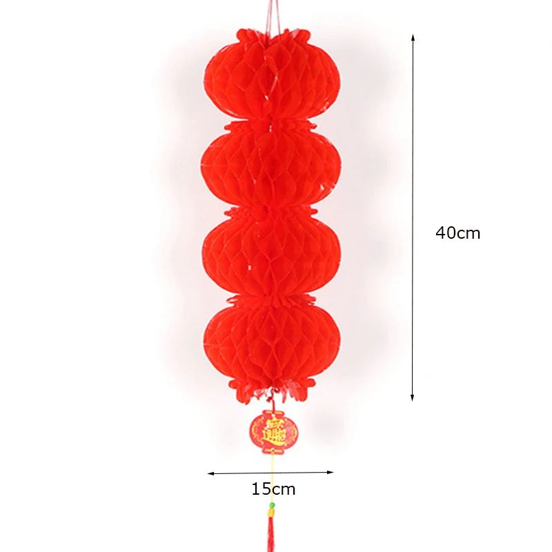 Китайский Свадебный Декоративный Красный Соты пластиковые бумажные фонари Chinatown Wish богатство Сад Открытый Декор струна Декоративная гирлянда - Цвет: 4 Lanterns 15X40cm