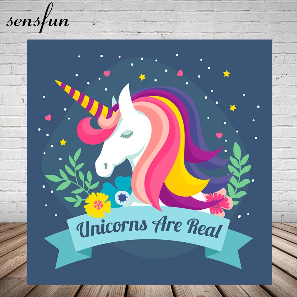 Cartoon Unicorn Party Backdrop 7*5 Dark Navy Theme Flower Ribbon Photography Backgrounds For Photo Studio Vinyl | Электроника