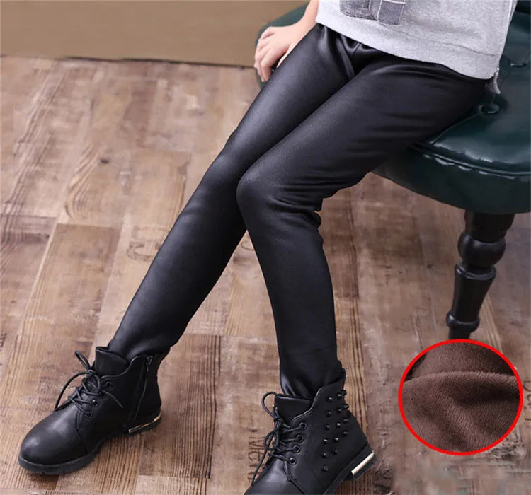 Girls Leggings Warm Leggings For Girls Faux Leather PU Pants For Girls Winter Girl Pants Kids Leggings Thick Child Trousers Girl100