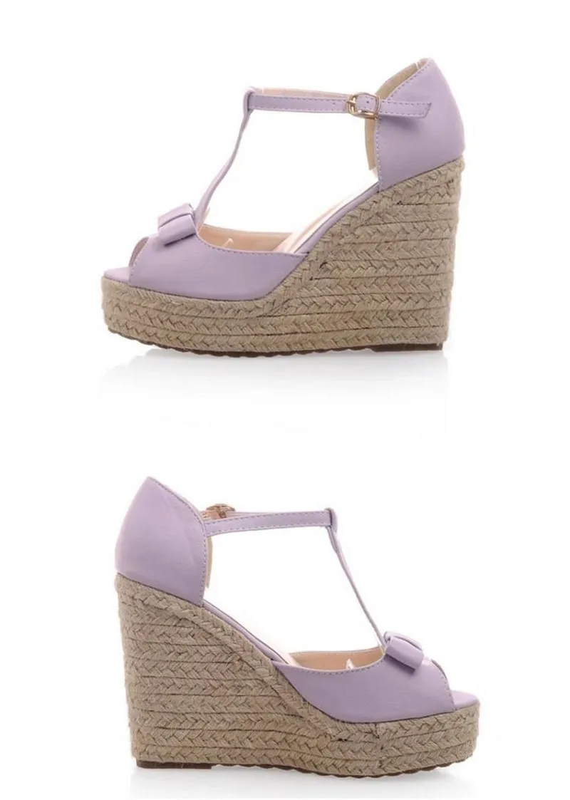 Summer Peep Toe Women Wedge Sandals Sweet Bow Straw Platform Lolita Shoes Ankle T-Strap High Heels Gladiator Sandals For Woman (15)