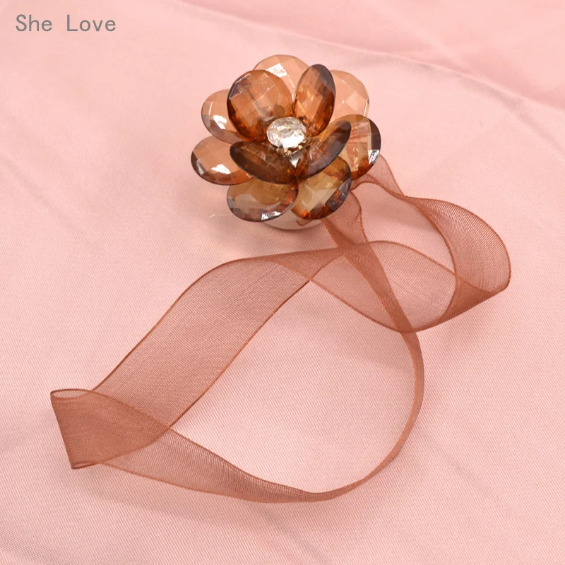 

She Love 3 Colors Rhinestone Ribblon Curtain Clips Holdbacks Magnetic Buckle Wrap Rope Tiebacks