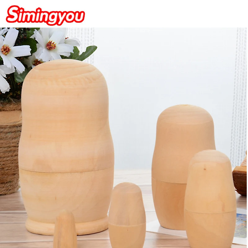 

Simingyou 5pcs Blank Nesting Doll Baby Wooden Toys for Children Unpainted DIY Embryos Russian Nesting Toy Dolls D10 DropShipping