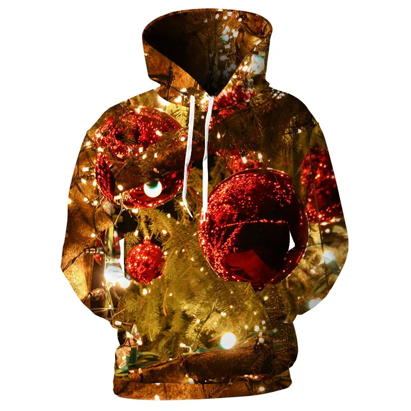 Cloudstye New Year Christmas Hoodies Men Women Fashion Tracksuits 3D Full Printing Red Ball Golden Star Sweatshirts Streetwear | Мужская