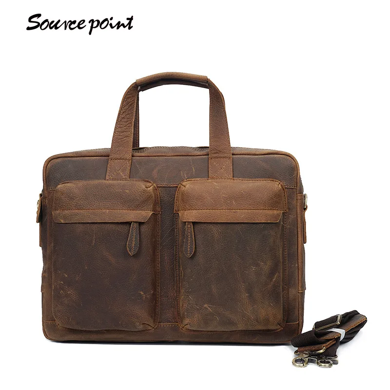 

YISHEN Crazy Horse Genuine Leather Handbags Men Business Briefcase Vintage Crossbody Bags Male Shoulder Messenger Bags YD-8046