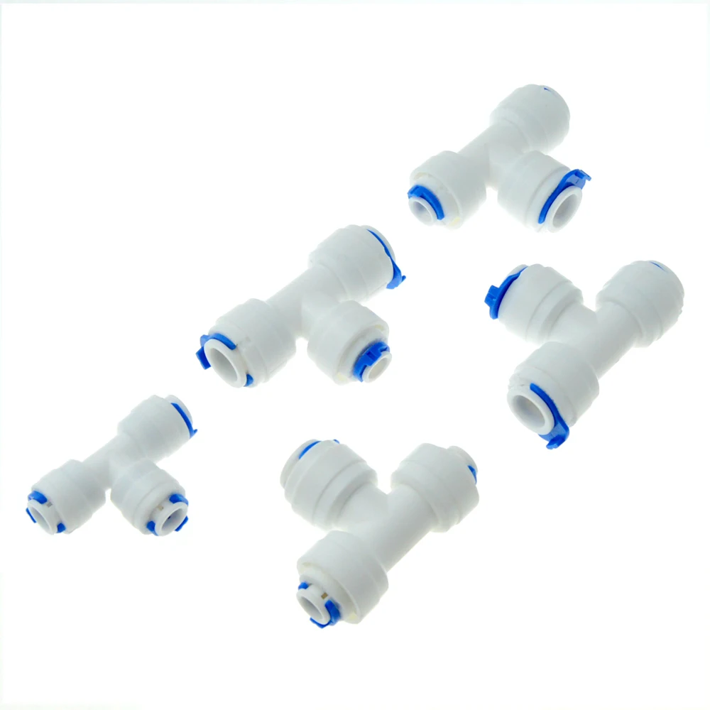 

T Type Reverse Osmosis Aquarium Quick Fitting 1/4" 3/8" OD Hose Equal Connection Tee RO Water Plastic Pipe Coupling Connector