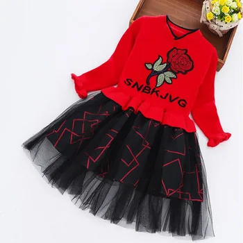 

MERI AMMI Children Girl Wiinter Dressing Long Sleeve Floral Dresses Mesh TuTu Flower Dresses For 4-9 Year Baby Kid J647