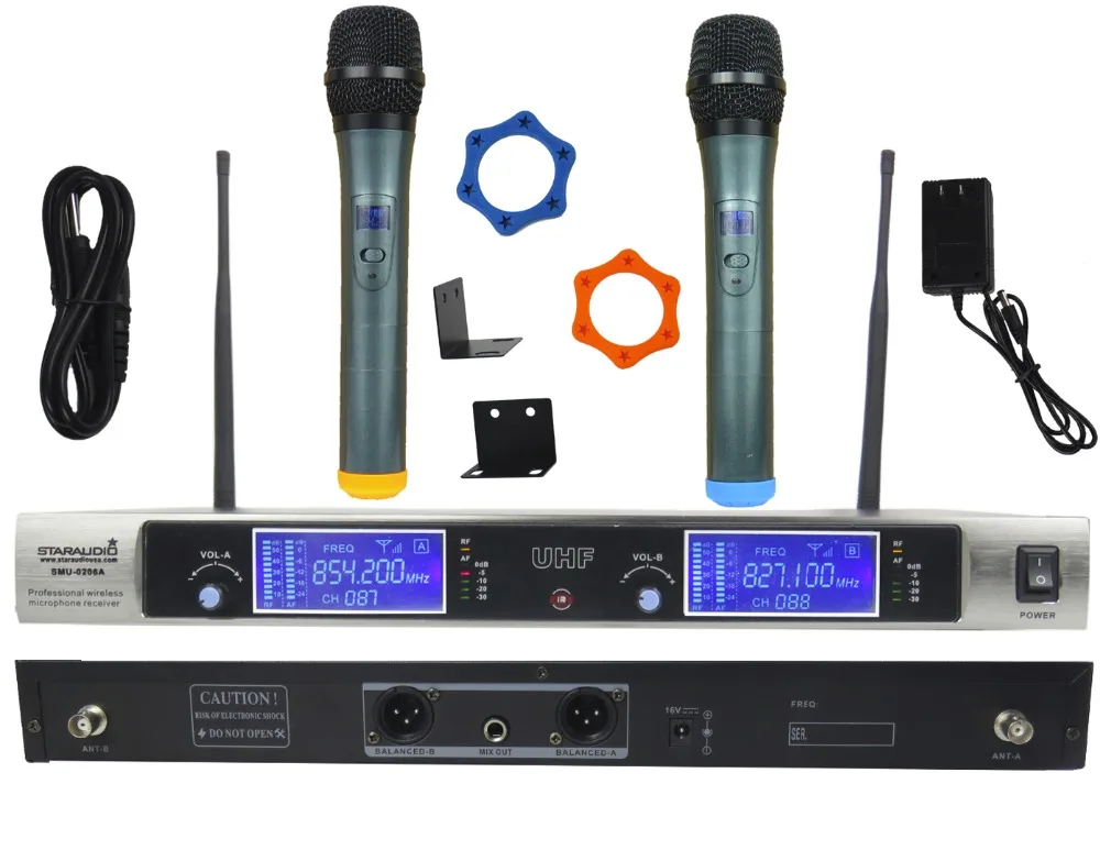 Profession Dual Channel UHF Microphone Easily Synchronize 2CH Wireless Handheld Digital Display Karaoke SMU-0206A | Электроника