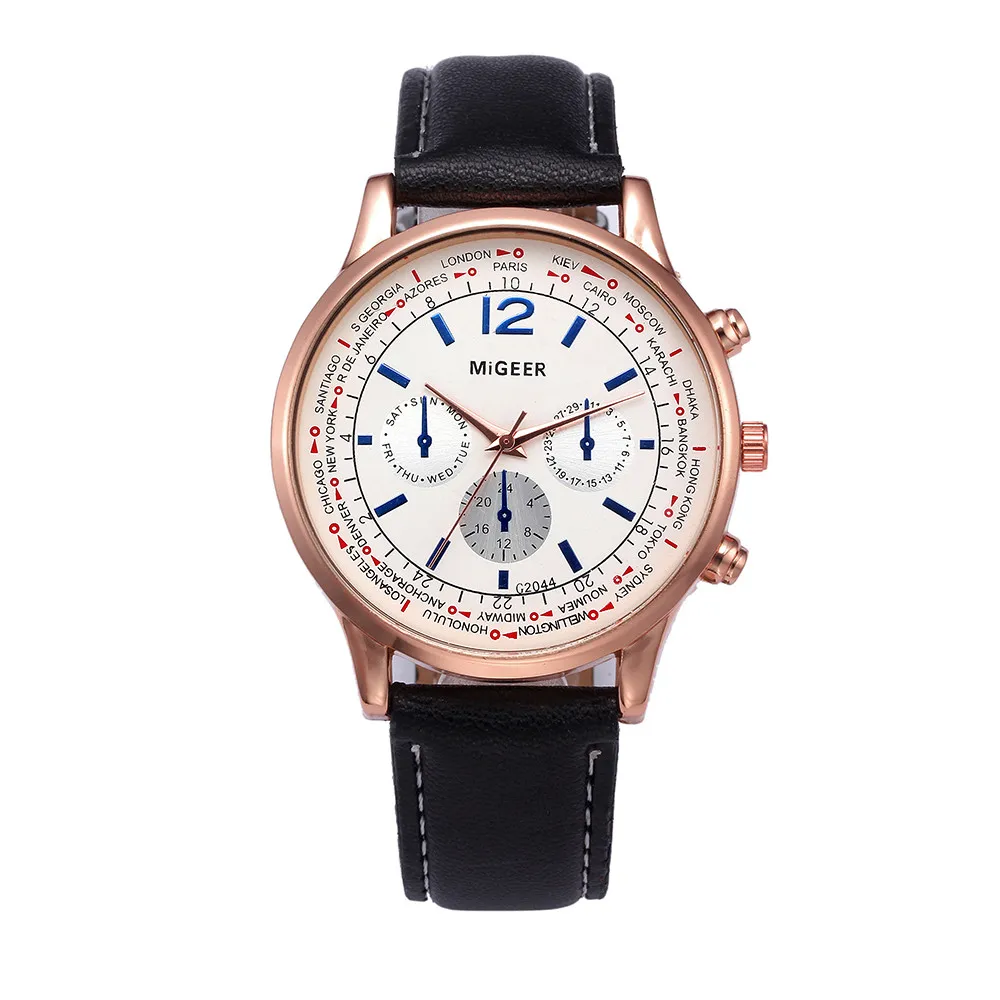 

2018 men's watch Simple three-eye dial fashion Casual Men's Watch Stainless Steel Leather Strap Watch montre homme digital A7