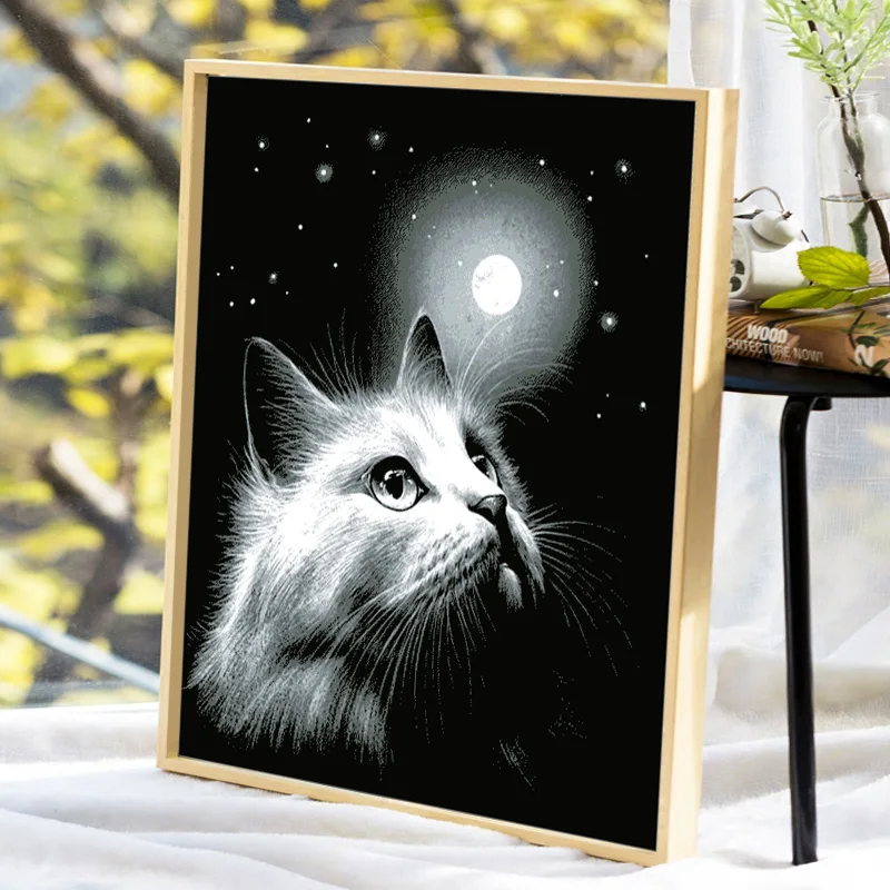 

A moonlit cat cross stitch kit DMC brand thread animal dog count canvas fabric embroidery handmade needlework craft supplies