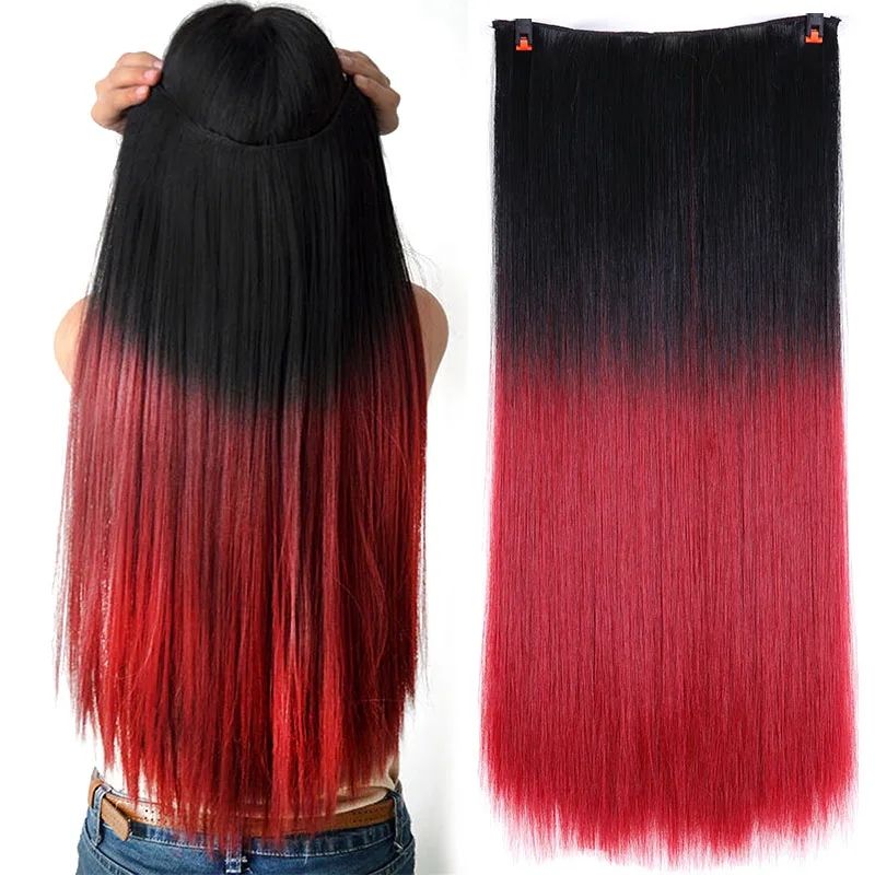 DIFEI, длинные прямые волосы для наращивания, 3/4, на всю голову, на заколках, волосы для наращивания, Омбре, синтез, 2 тона, натуральный, черный, фиолетовый, красный