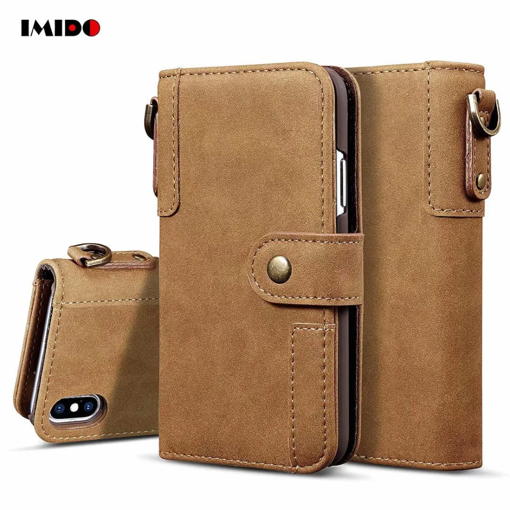 

IMIDO Flip Retro PU Leather Phone Case For iPhone XS MAX Multi Wallet Card Holders Cover For iPhone X XR 8 7 6 6S Plus SE Coque