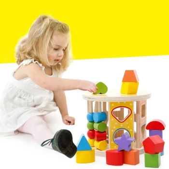 

Baby Educational Toys Wooden Shape Matching Box Chopping Block Wooden Box Colorful Building Blocks Baby Educational Wooden Toy