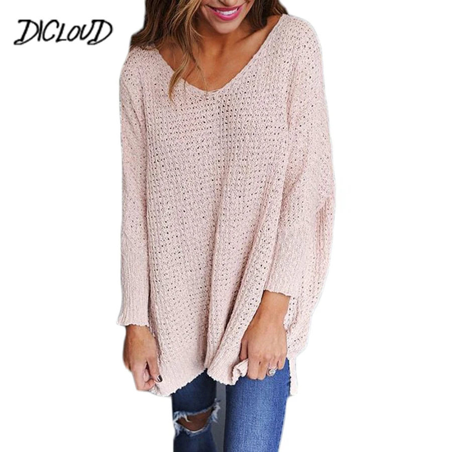 

DICLOUD Fashion Solid V-Neck Sexy Pullovers Woman 2018 Loose Bat Sleeve Knit Top Woman Korean Casual Black Autumn Sweater New