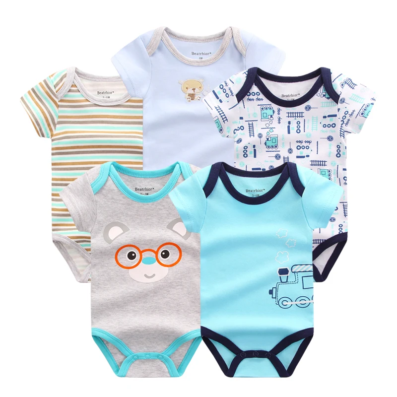 

5Pcs/set Beatrbior Brand Baby Bodysuits Cotton Baby Boy Girls Clothing Short Sleeves O-Neck Print Baby Girl Infant Jumpsuits