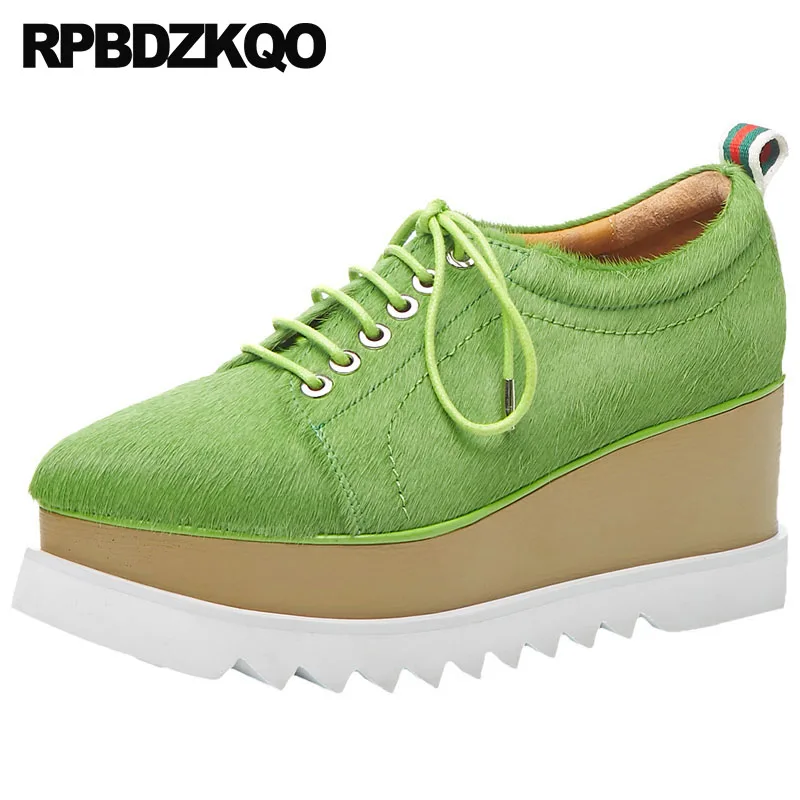 

Designer Shoes Women Luxury 2019 Muffin Thick Sole Platform Elevator Japanese School Green Wedge Pointed Toe Lace Up Creepers