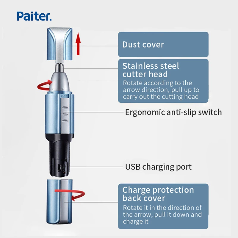  Paiter 3 in 1 Nose Trimmer Waterproof Rechargeable Portable Mens Eyebrow Trimmer Electric Hair Cutt
