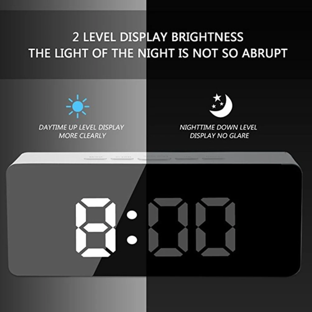 Wholesale Mirror Digital LED Alarm Clock Night Lights Thermometer Wall Clock Lamp Square Rectangle