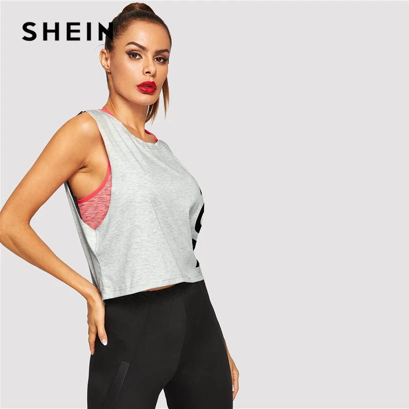 SHEIN Топ Без Рукавов С Текстовым Принтом Спортивная Майка Контрастным