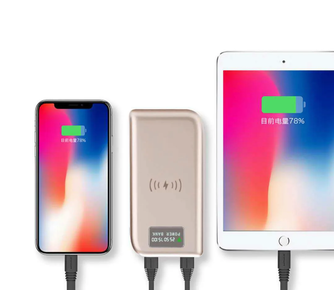 Double USB QI Wireless Charger Power Bank Real 10000mah Wireless Charger External Battery Pack External Battery For Xiaomi