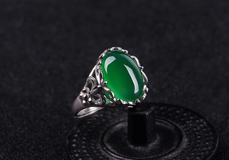 YANHUHI оригинальное новое модное серебряное кольцо 925 ювелирное изделие большие натуральные зеленые Кристальные халцедоны с камнем Регулируемые кольца для женщин ZR206