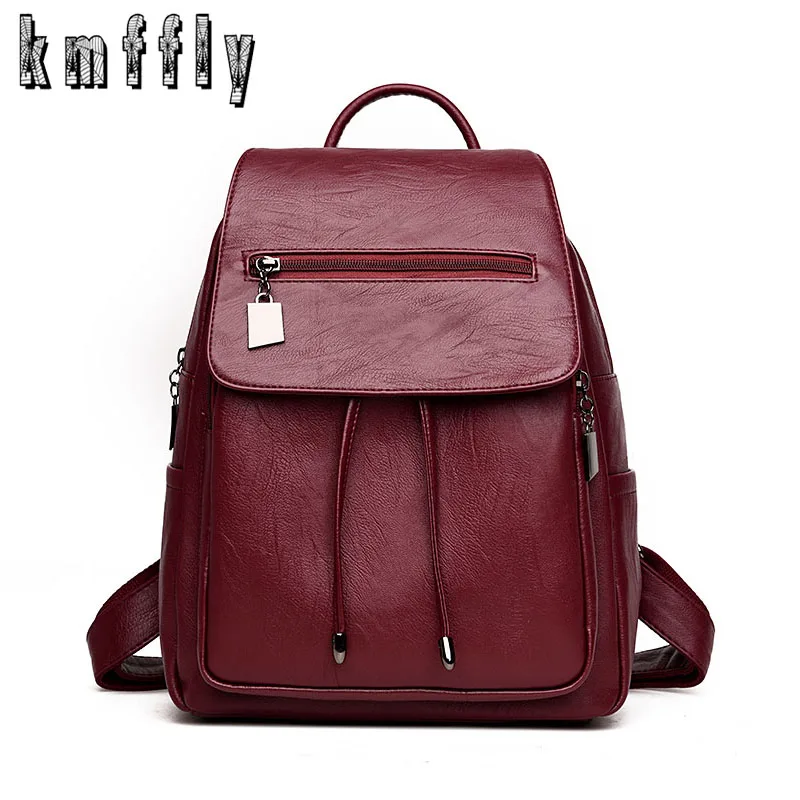 

KMFFLY Multifunction Leisure Women Backpack Leather Backpacks Female School Shoulder Bags for Teenage Girls Travel Back Pack