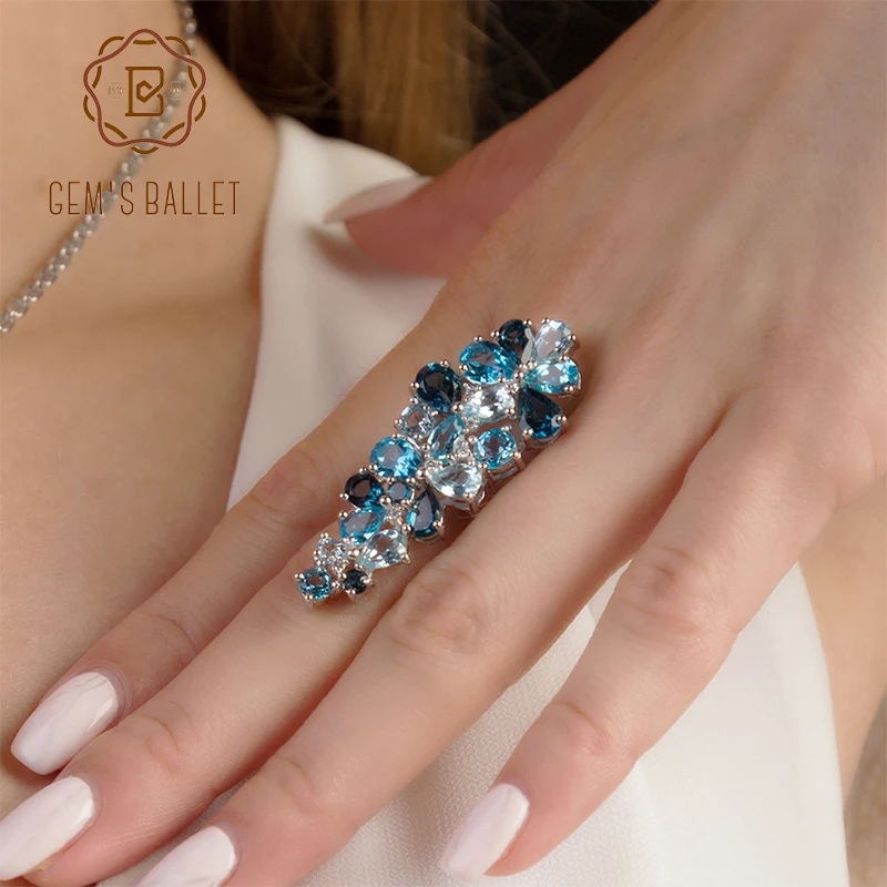Gem's Ballet Brand Hot Fashion Natural London Blue Topaz Gemstone Rings Genuine 925 Sterling Silver Ring For Women Fine Jewelry Gem's Ballet Brand Hot Fashion Natural London Blue Topaz Gemstone Rings Genuine 925 Sterling Silver Ring For Women Fine Jewelry