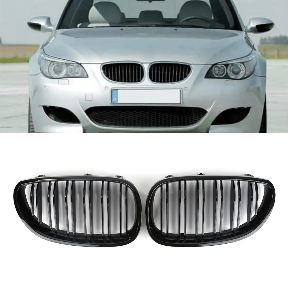 

Car Front Grill Kidney Repair Part Front Grilles Grill For BMW 5 Series E60 E61 03-09 Double Line Glossy Black 2pcs XNC
