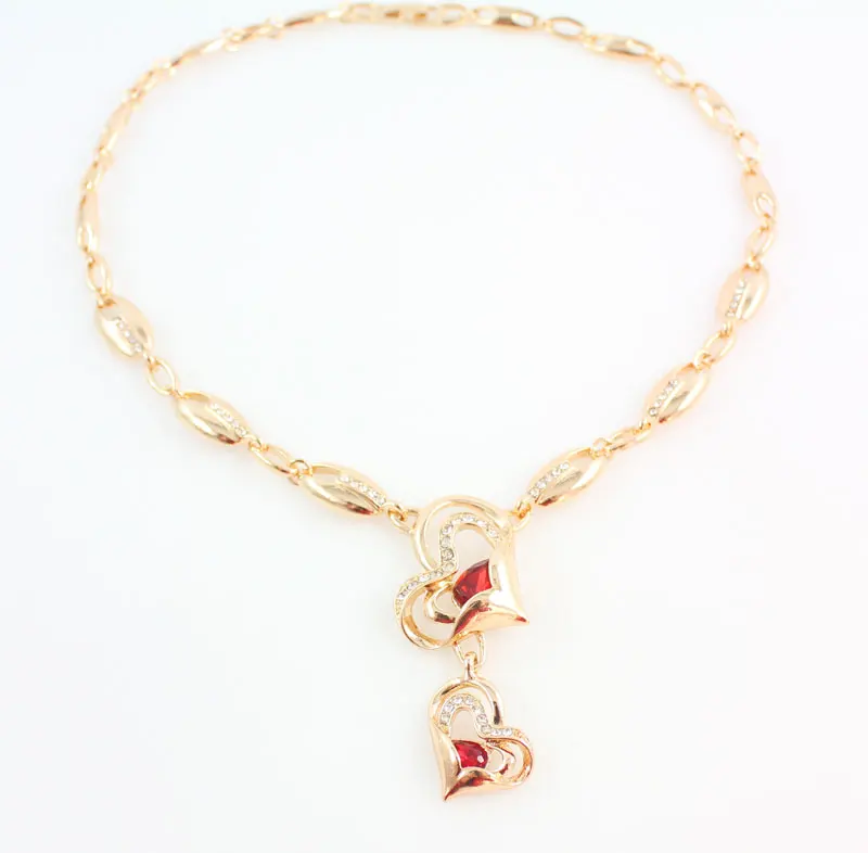 Новое поступление красный в форме сердца со стразами ожерелье серьги наборы Золото Цвет женские вечерние Ювелирные наборы Аксессуары