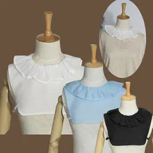 Белая кукла с листочком лотоса с круглым воротником Милая Тонкая Рубашка ложный воротник Южная Корея женское колье