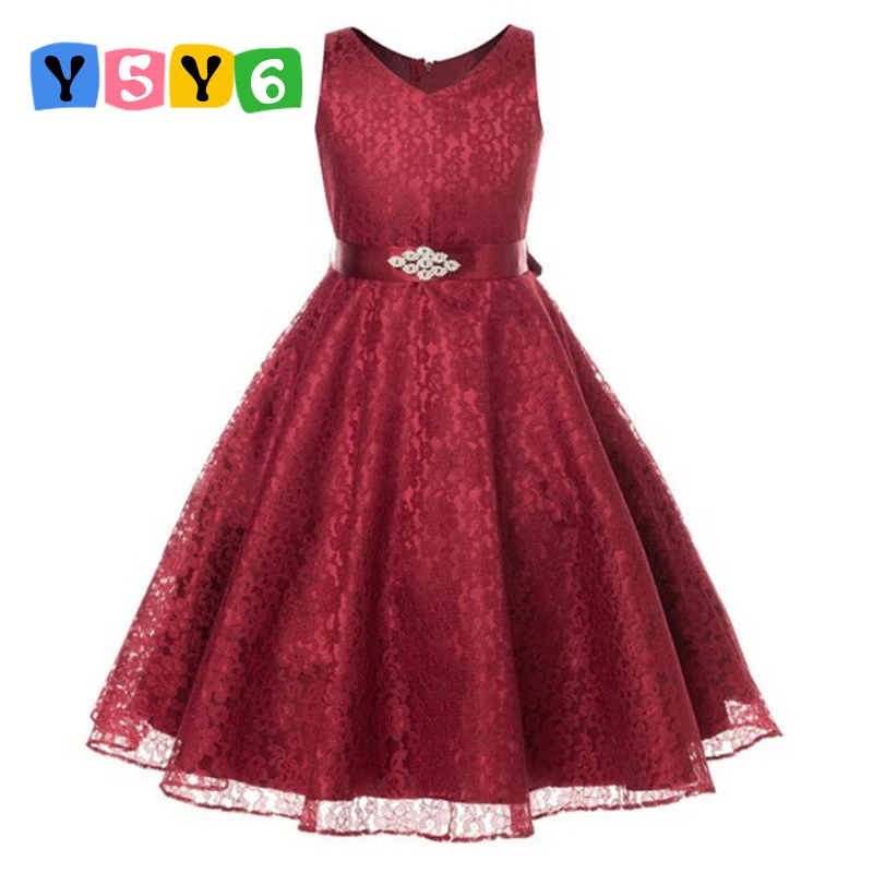 girls party wear dress kids 2018 summer sleeveless lace girls princess wedding dress teenagers kids party prom gowns 4 - 12years children prom clothes princess flower girl dress baby kids party wear gowns blue and white wedding party dress girls