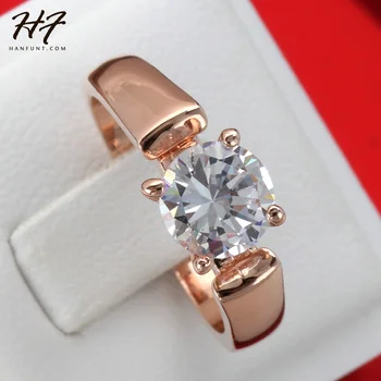 

Round Cut Cubic Zirconia Engagement Rings 4 Prongs Rose Gold Color Crystal Fashion Wedding Jewelry For Man And Women Anel R054