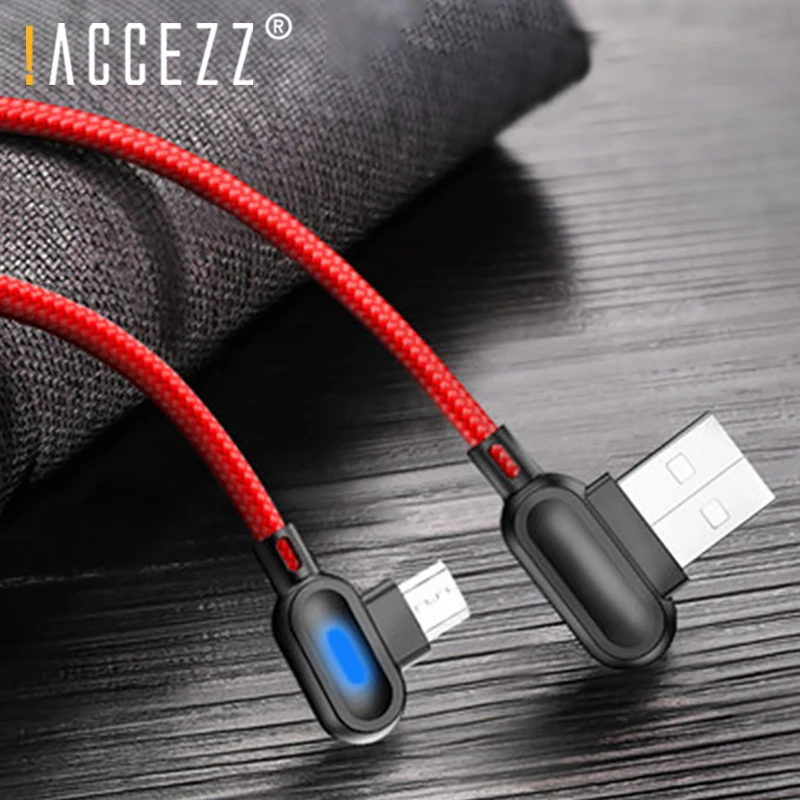 

!ACCEZZ Micro USB Cable Android For Samsung Xiaomi Redmi Note 5 4 Huawei HTC 90 Degree LED Wire Fast Charging USB Data Cables