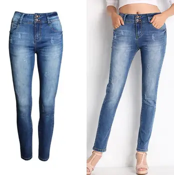 

2017 New Skinny Women Jeans Shortened Woman Jeans For Girls Stretch Mid Waist Jeans Female Pants