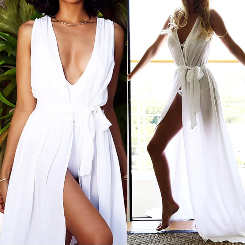 

red Beach Dress Trendy floor-length tunics for beach cover ups robe de plage sheer cover up dress pareo praia beach dress