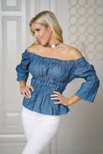 Women Sexy Off Shoulder Out Bandage Denim Vest Top Ruffles Crop Tops Jeans Blouse Shirt Party Club Outfit off shoulder scallop trim denim blouse