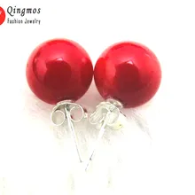 Qingmos натуральная красная Коралловая Серьга s для женщин с 9-10 мм круглая Коралловая Серьга ювелирное изделие Стерлинговое Серебро 925 серьги-гвоздики ear115