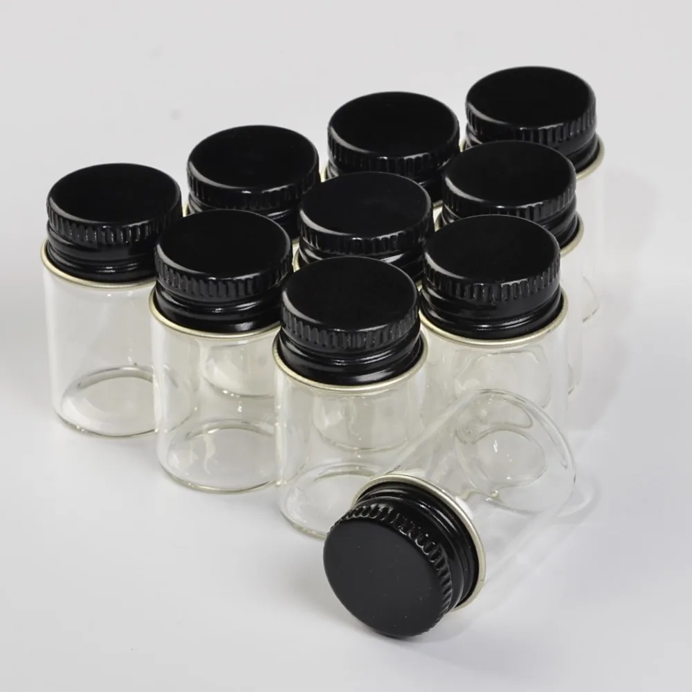 

22*35*14mm 6ml Small Glass Bottles Aluminium Screw Cap Mini Transparent Clear Empty Glass Jars Metal Lid Bottles Botellas 100pcs