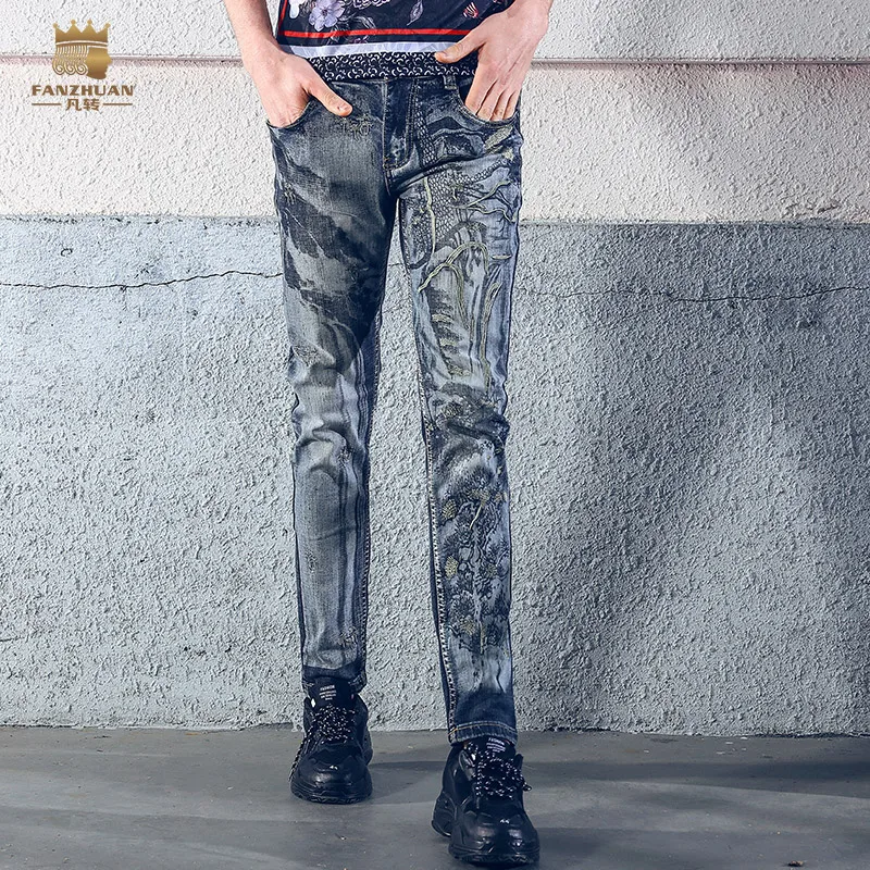 

Fanzhuan Free Shipping New 2018 fashion casual male Men's man summer 100% cotton jeans Hip Hop embroidery pants trousers 828035