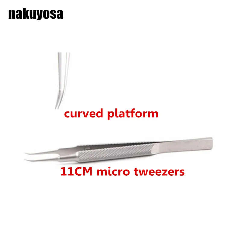 Нержавеющая микрохирургическая Офтальмология инструменты 11 см микроскопический Пинцет изогнутая платформа Пинцет щипцы экспериментальный инструмент